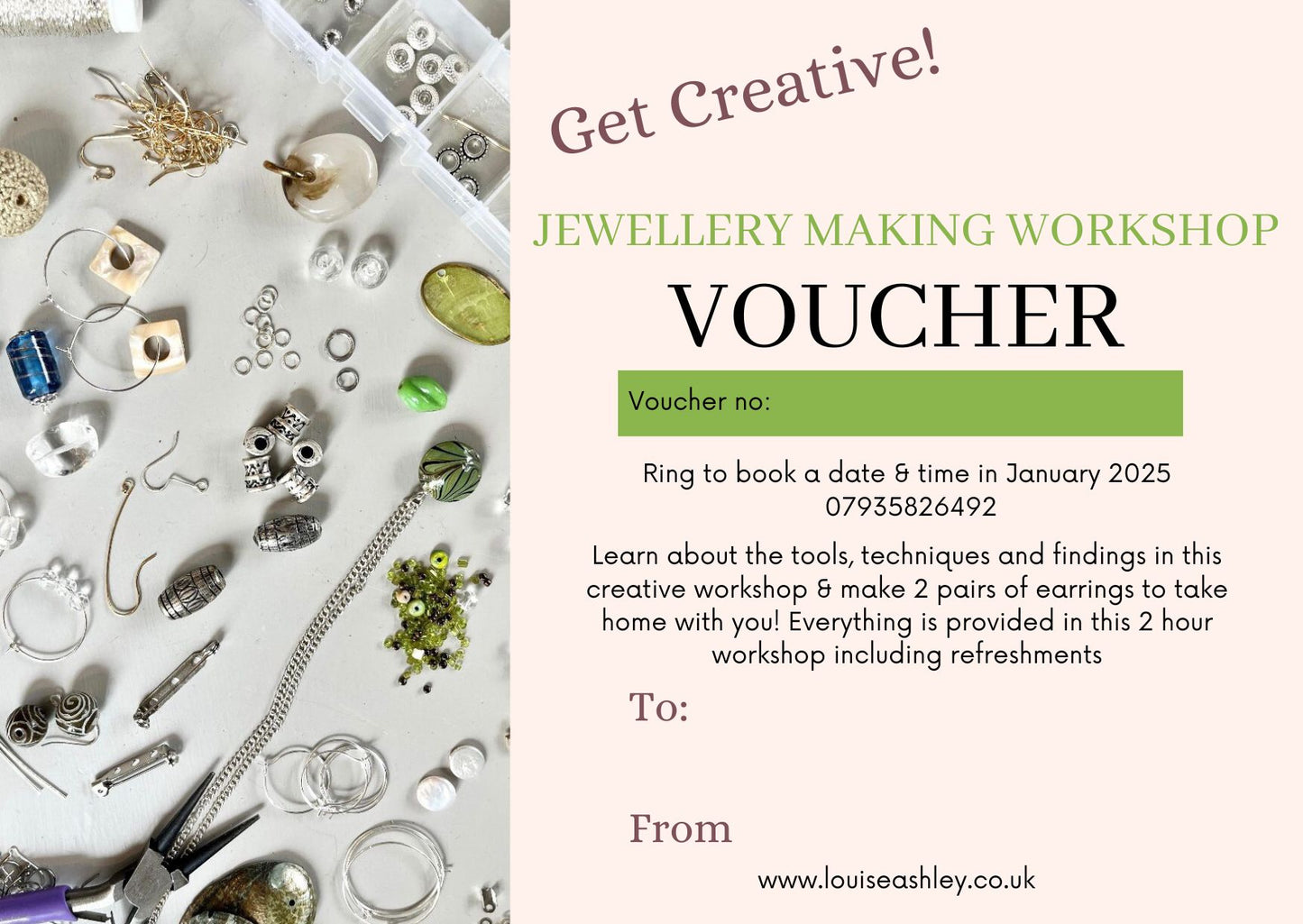 Jewellety Making Workshop Voucher An ideal Christmas Gift!