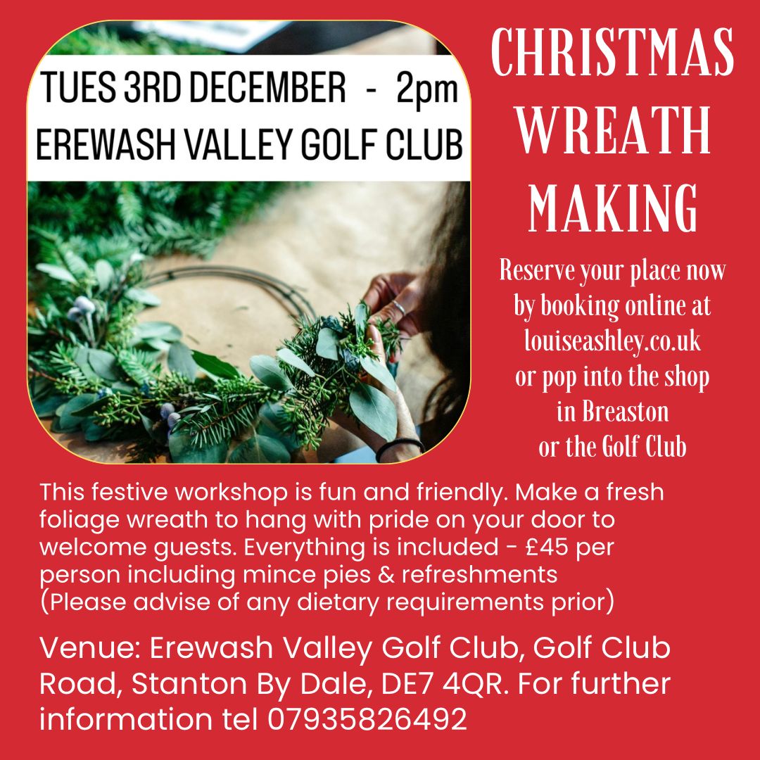 Christmas Wreath Making at Erewash Valley Golf Club Tuesday 3rd December 2pm